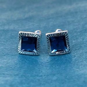NEW 925 Sterling Silver Crystal Blue Gem Earrings